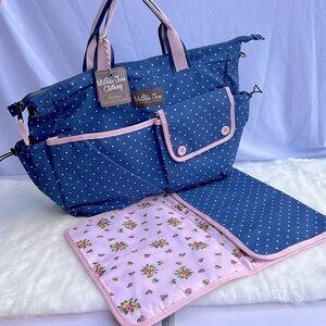 Matilda Jane Floral Polka Dot Blue Pink Diaper Bag with Matching Mat
